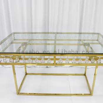 Modern Stainless Steel Wedding Coffee Dining Table Set with Glass Metal Legs