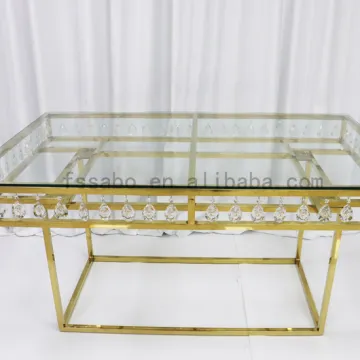 Modern Stainless Steel Wedding Coffee Dining Table Set with Glass Metal Legs