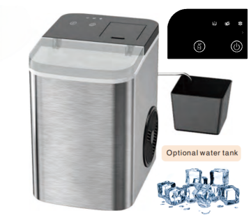 High Capacity Portable 1.8L Stainless Steel Ice Cube Maker with Optional Water Tank for Commercial Use