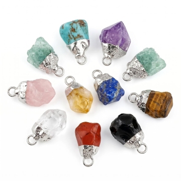 Gemstone Raw Rough Stone Pendant Crystal Amethyst Quartz Rough Stone Charm Chakra Healing Pendant for Diy Jewelry Necklace