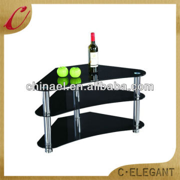 Three layers triangle black glass offee tables