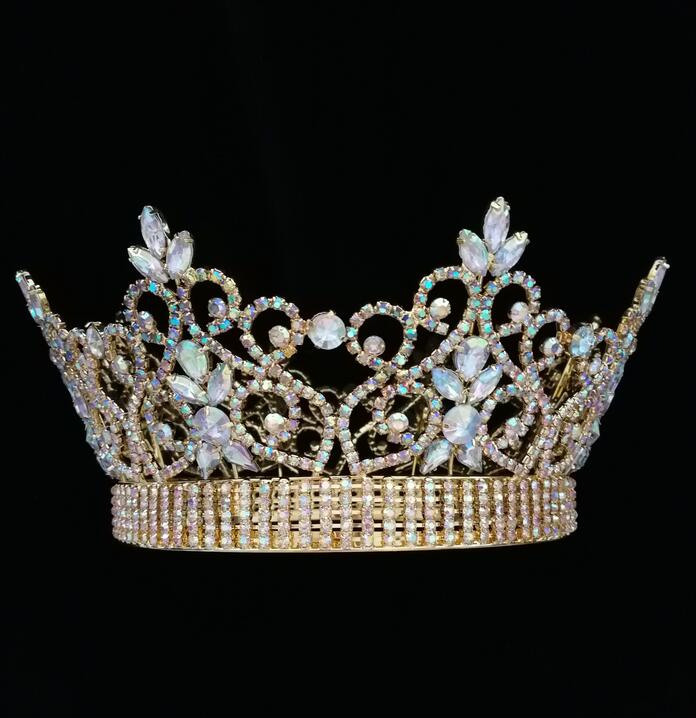 Full Round Beauty Queen Gold Pageant Crowns