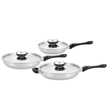 5 Ply Gourmet Jumbo Stainless Steel 304 Frypan Set - Waterless Greaseless Induction Skillet Set