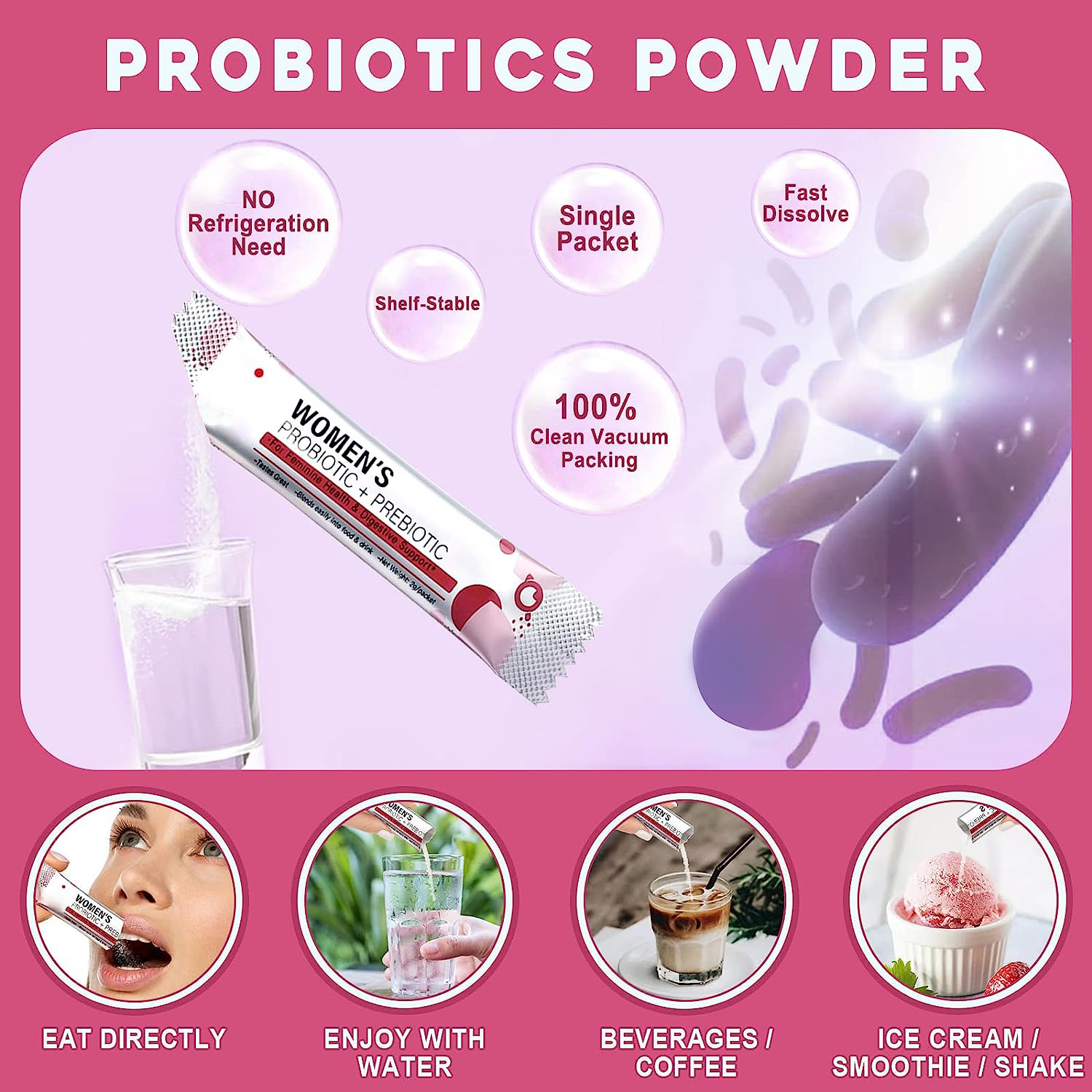 OEM ODM Vegan Weight Loss Probiotic Powder Digestive Support Prebiotic Body Slim Women's Probiotic Powder