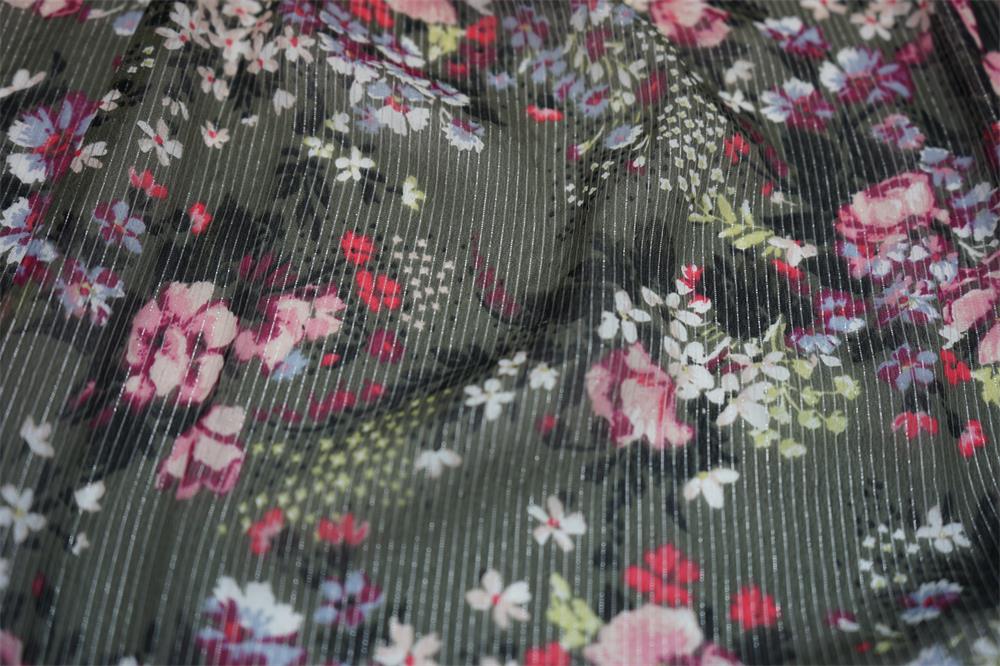 Viscose Georgette Lurex Stripe Print Fabric