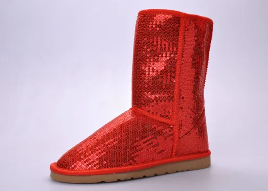 Red Warm Sequins Upper Ladied / Womens Winter Snow Boots
