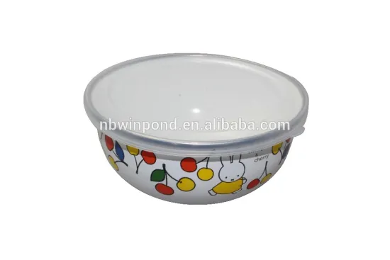 different sizes 5pcs enamel bowl, custom decal printing ice bowl set with lid