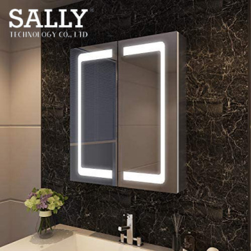 SALLY Armario con espejo de almacenamiento LED para baño con puerta doble