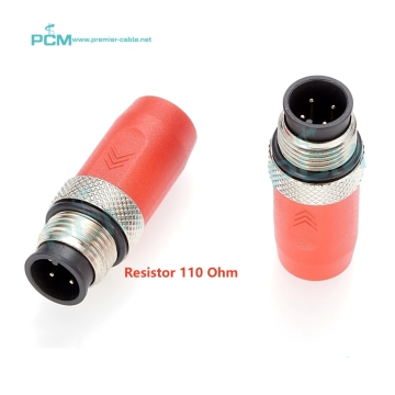 110 Ohm CC-Link Terminating Resistor with 4 Position M12 Plug for Industrial Ethernet Cable