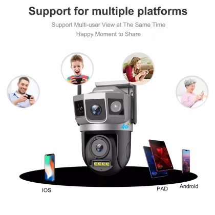 Alarming Outdoor PTZ Dual Lens 4MP Wireless 4G LTE Security Camera