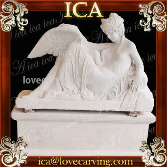 Hand carved white large marble lady angel statues