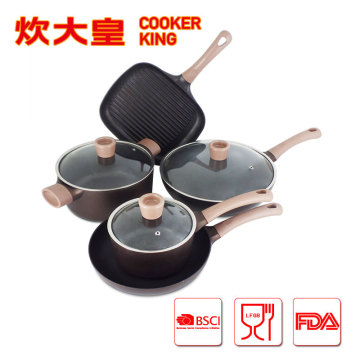 8pcs german style pink color aluminum non-stick cookware sets