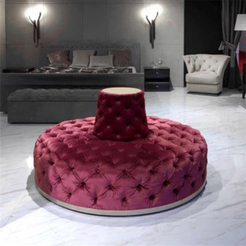 Exquisite Italian Luxury Upholstered Velvet Sofas with Button Tufting and Red Wine Color in Big Round Shape for Hotel Lobbies and Bedrooms
