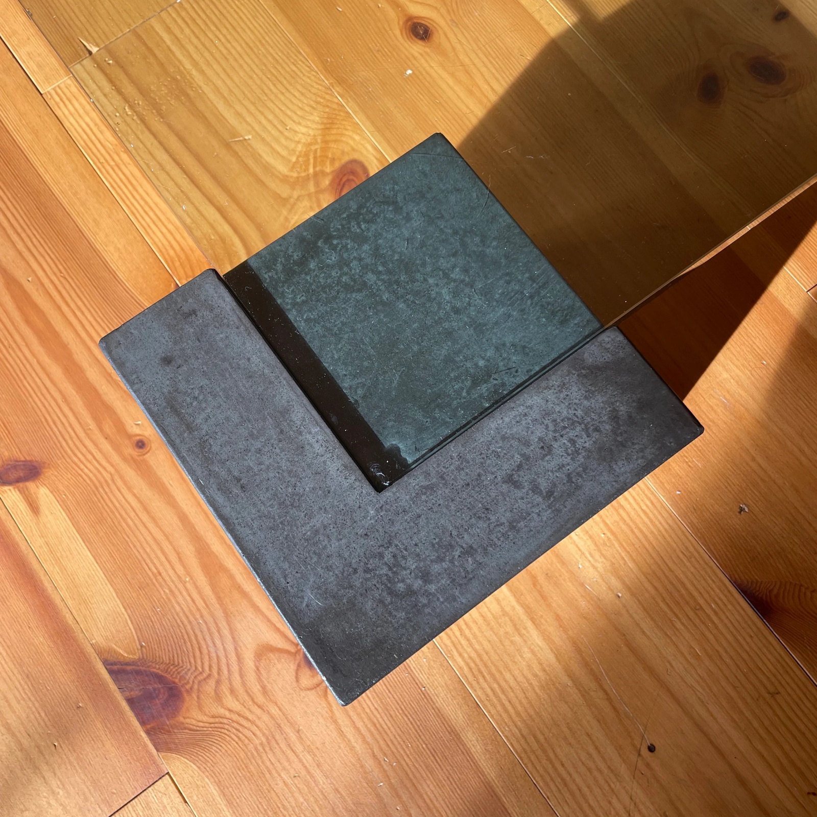 Simple Square Glass Gray Concrete Coffee Table
