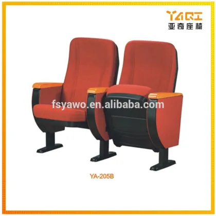 Auditorium Seating Blue Fabric cover dark wood folding cinema hall chair YA-205