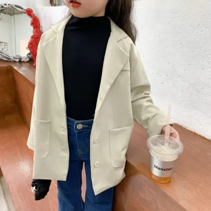 Fall Girls' Solid Color Suit Jacket