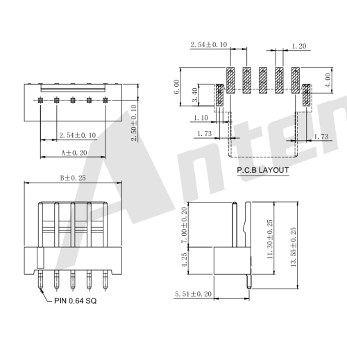 2.54 मिमी पिच 90 ° वेफर-एसएमटी AW2543R-S-XP