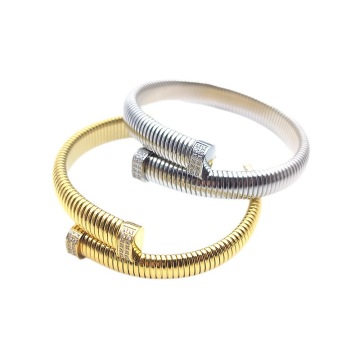 Trendy Stainless Steel Wire Rope Bracelet with Diamonds