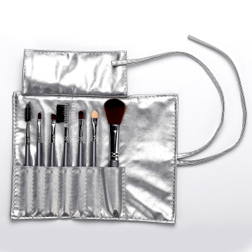 Silver pu bag with 7 makeup brushes