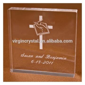 Decorative 3D laser square crystal acrylic cake topper, paper weight for promotion party favor