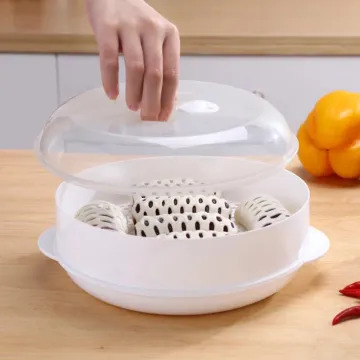 Double Layer Veggies Fish Seafood Egg Steam Cooking Durable BPA Free Round Microwave Oven Food Steamer Boiler Basket Cooker Dish