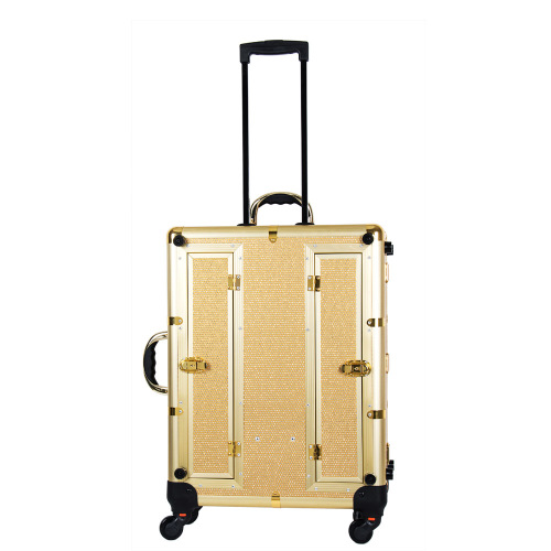 Professional Gold Travel Cosmetic Bag Makeup Case with Lights Mirror