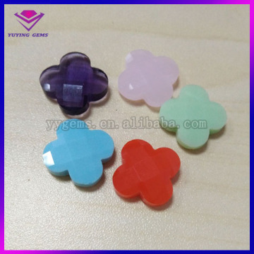 Wholesale Diamonds Africa, Mixed Colors Clover Shape Faceted Stone, Double Checker Cut Four Flower Glass Stone