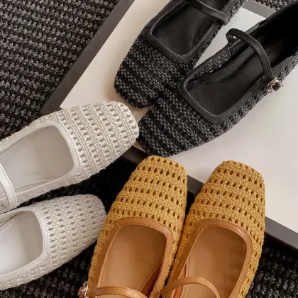 Kemayanni Women's Cowhide Woven Flat Shoes & Mary Jane Hollowed Out Sandals