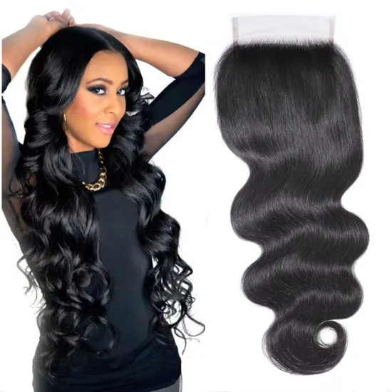 Lan-Daisy India Hair Body Wave 4 *4 Closure Pre Plucked With Baby Hair Natural Hairline India Remy Human Hair Natural Color