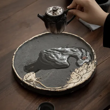 Ji Ji Feng Stoneware Round Tray Kung Fu Tea Set