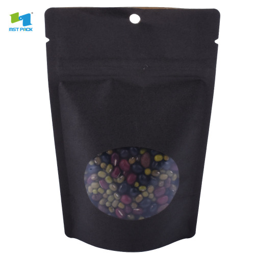 Custom wholesale food grade matt black stand up pouch with clear window