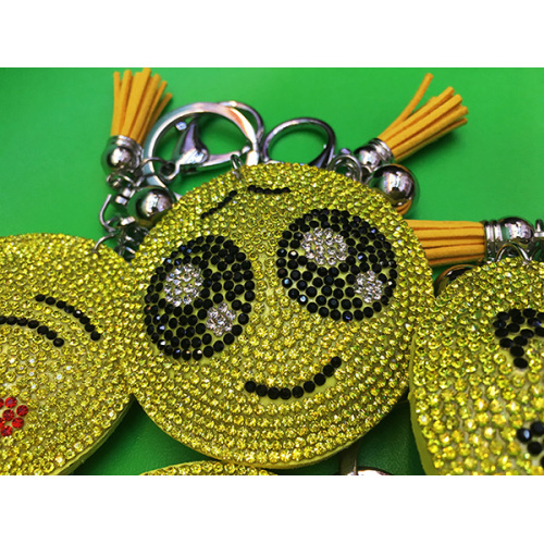 Yellow Smiley Faces Pendant Leather Fringed Keychain Bag Ornaments