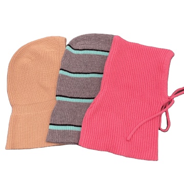 Balaclava Winter Warm Hats Knitted Pullover Neck Hooded Scarf Beanie Buttoned Hat for Women