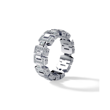 White Gold Lab Diamond Geometric Link Ring