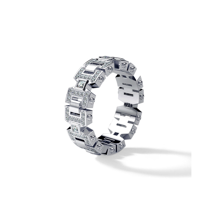 White Gold Lab Diamond Geometric Link Ring