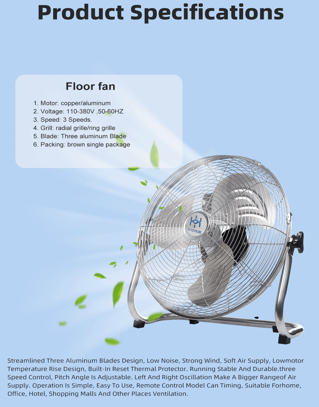 Industrial Floor Fan - Conventional Silver 16-inch Factory Cooling ...
