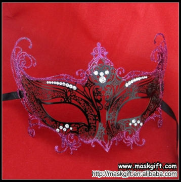 Popular Wholesale Venetian Venice Hot Pink And Black Metal Laser Cut Masquerade Masks With Rhinestone