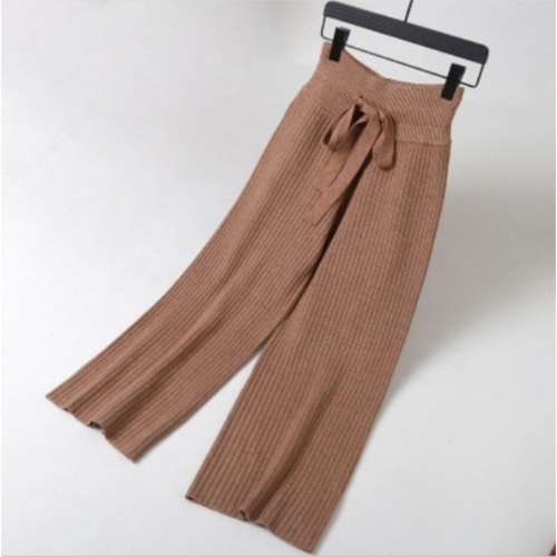 Pantalons de jambe droite de taille haute brune