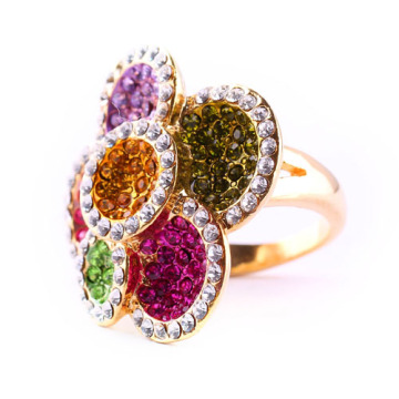 Ring 0925-I Multicolor Flower Ring with CZ Diamond for Women Designing