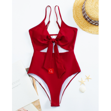 2022 sexy solid color one-piece swimsuit knotted bikini