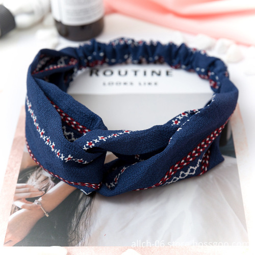 Retro Bohemian Print Headband Women's Cross Head Wrap Hair Accessory