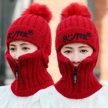 Warm Windproof Wool Ear-Protectors Cap Hat with Pom for Men and Women