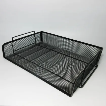Black Wire Mesh Desk Organizer - 2 Tier Metal File Tray