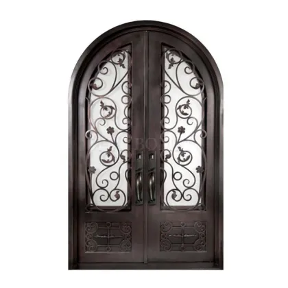 Wrought Iron Exterior Door with Glass and Wood