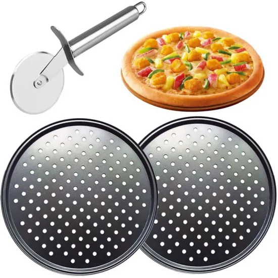 12 Inch Home Restaurant Bakeware Cake Mold Carbon Steel Nonstick Pizza Pan Round Large Tray With Holes