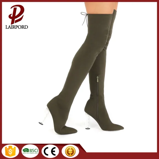 armygreen chunky heel over knee ladies boots