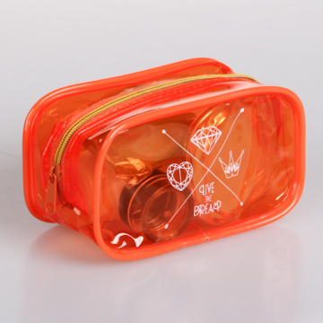 Customized Orange Clear Plastic Cosmetic Bag for Women Gender