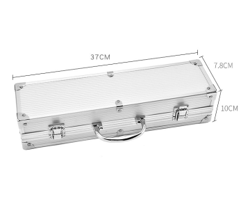 BBQ 3 piece set with aluminum case  metal grilling skewer set with wooden handle