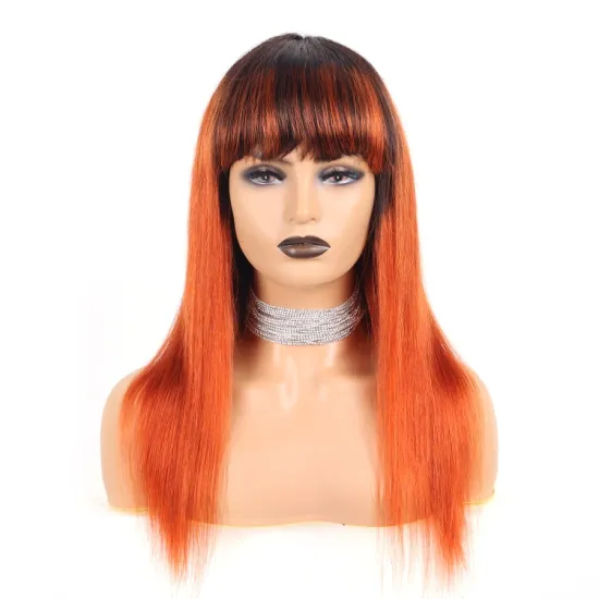 Wholesale Straight 1b/orange Color Wig Brazilian Remy Hair Human Hair Wigs For Women Ombre Color Full Machine Made Wig With Bang