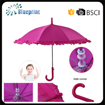 Plain Bright Red Pongee Sunshine Cute Kids Umbrella